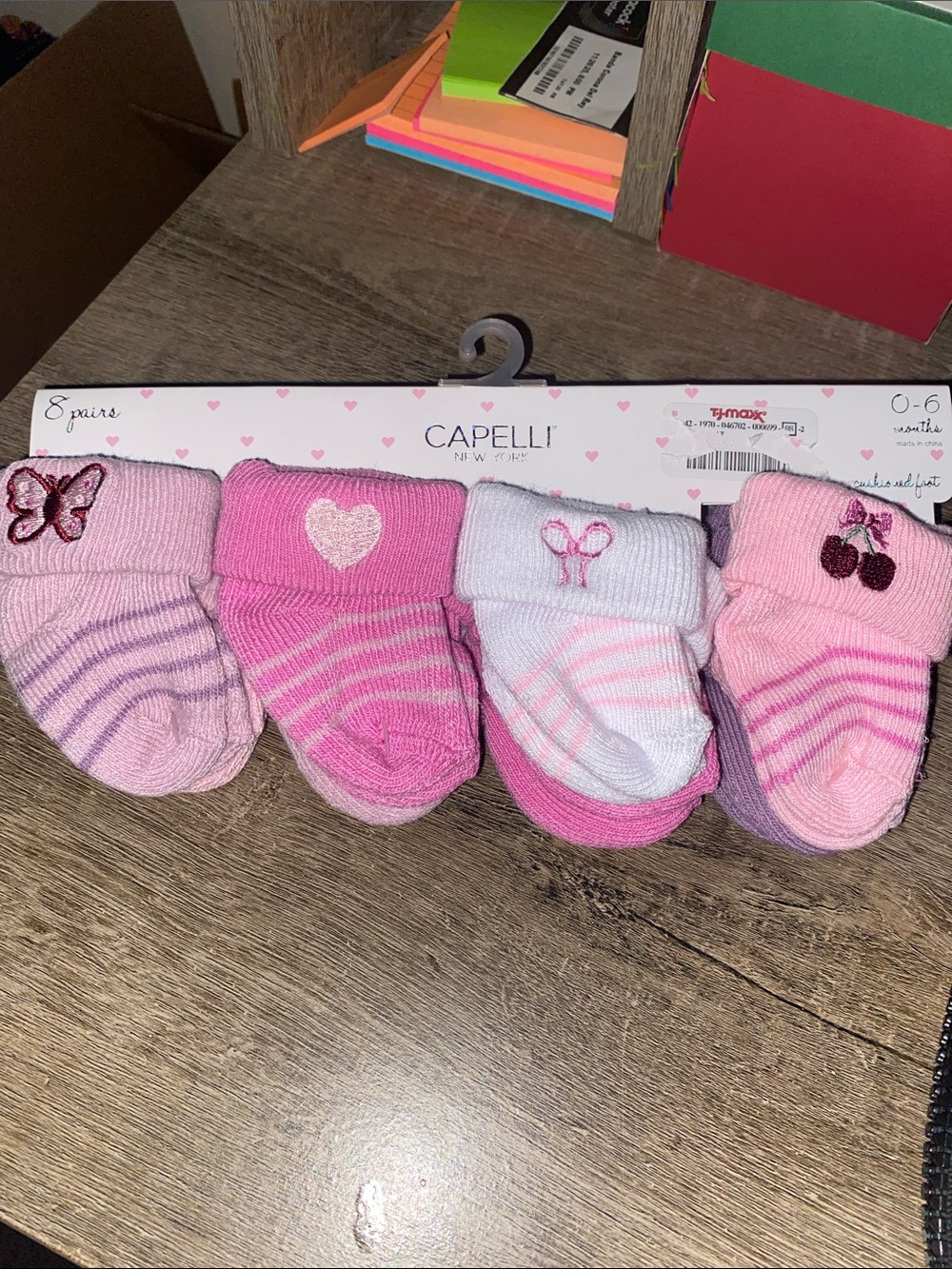 Capelli of New York Pink Assorted Baby Socks 8-Pack - Hearts & Cute Embroidery